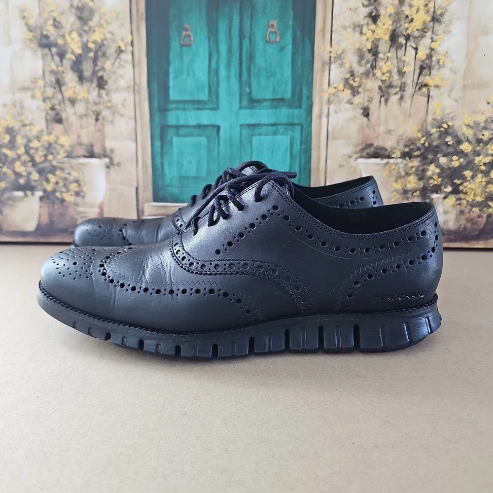 Cole Haan Men's ZeroGrand Black Leather Wingtip Oxfords C20719